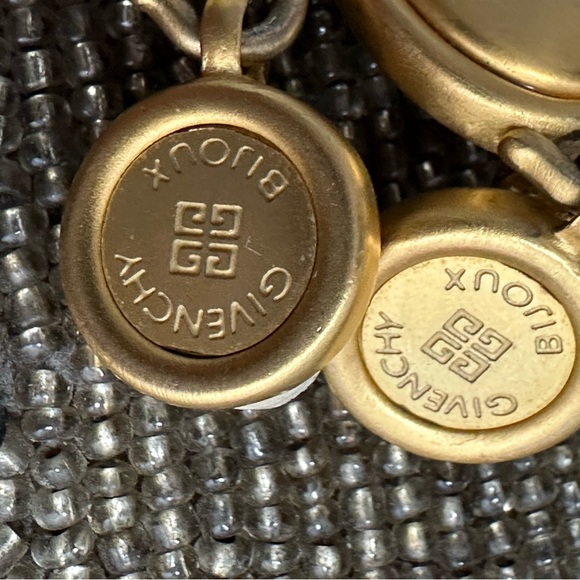 Vintage 80s Givenchy Bijoux Logo Brushed Gold Plated Door Knocker Earrings - Picture 7 of 11